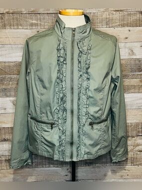 Peace Love Chill Women’s Light Sage Ruffle-Trim Zip Jacket,